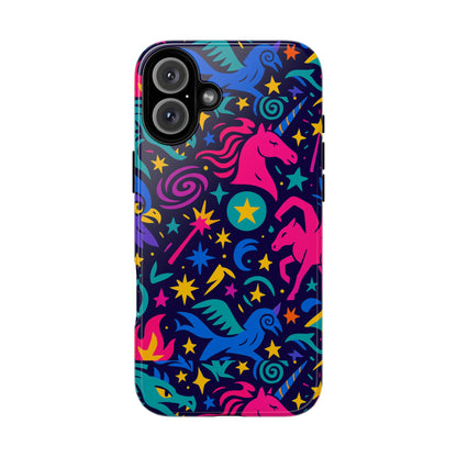 Vibrant Fantasy Unicorns Protective Phone Case – Colourful 3D Design for Stylish Protection – Compatible with iPhone 13, 14, 15 & 16 – All Models Including Pro, Pro Max & Plus