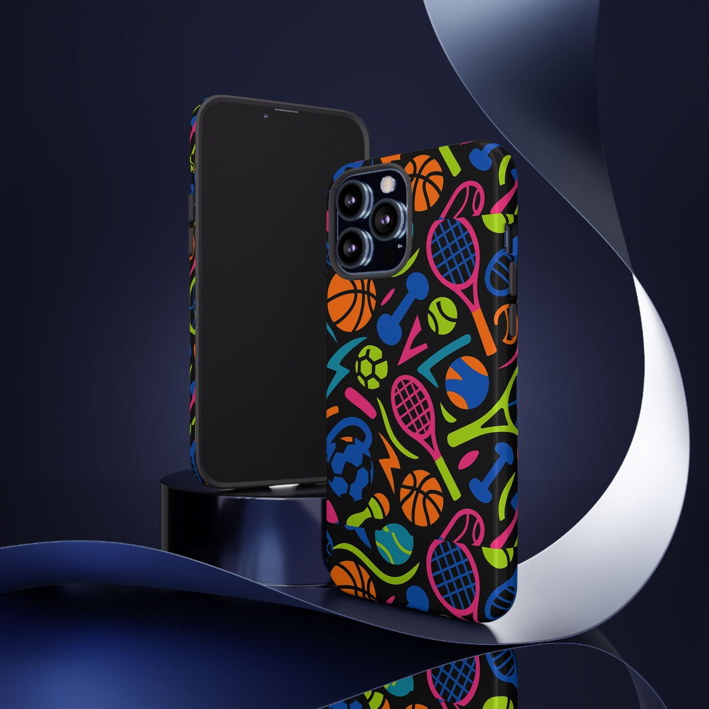 vibrant 3d sport-themed protective phone case in multicolour design for active lifestyle compatible with iphone 13, 14, 15 & 16 – all models including pro, pro max & plus
