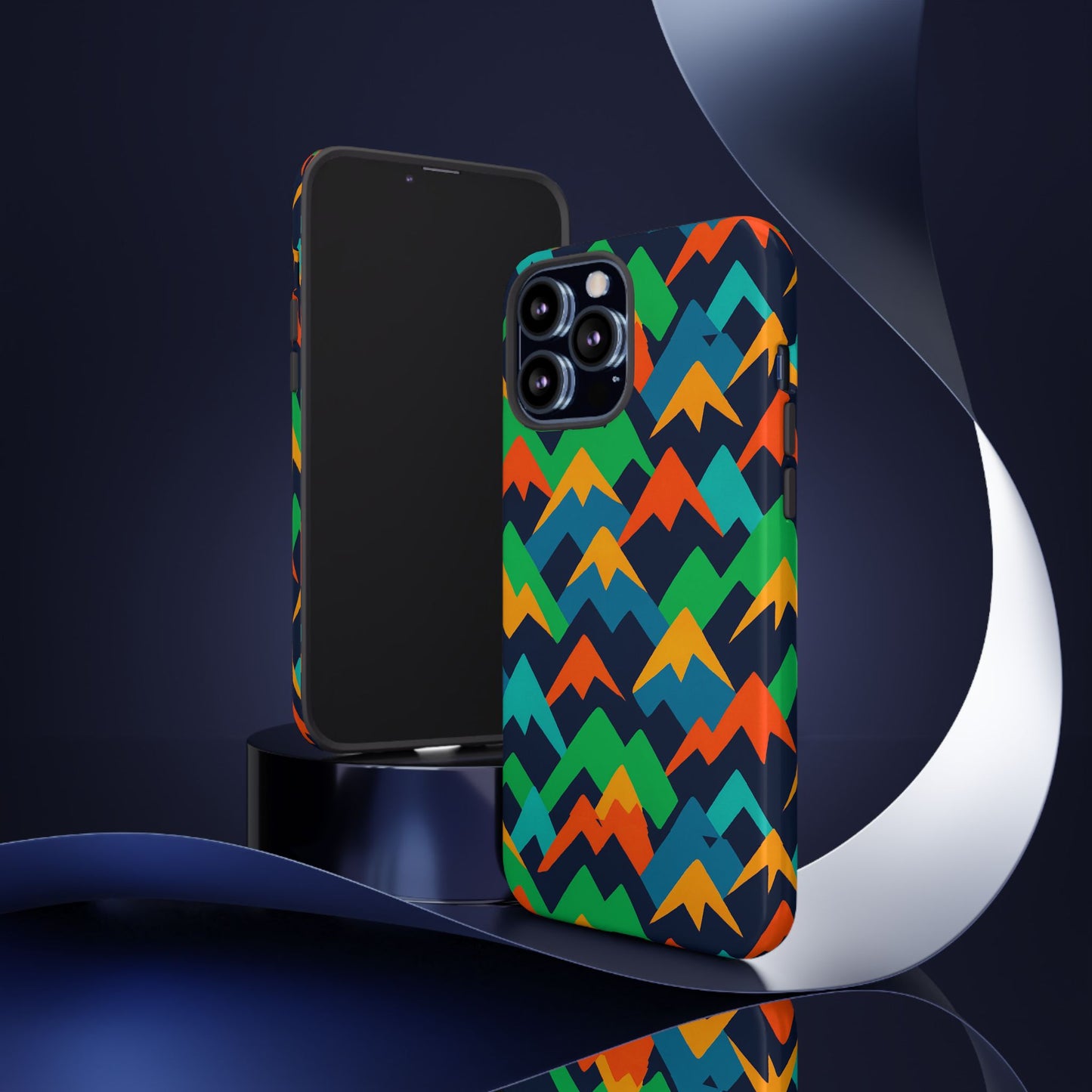 vibrant mountain design protective phone case with colourful abstract pattern for stylish protection compatible with iphone 13, 14, 15 & 16 – all models including pro, pro max & plus