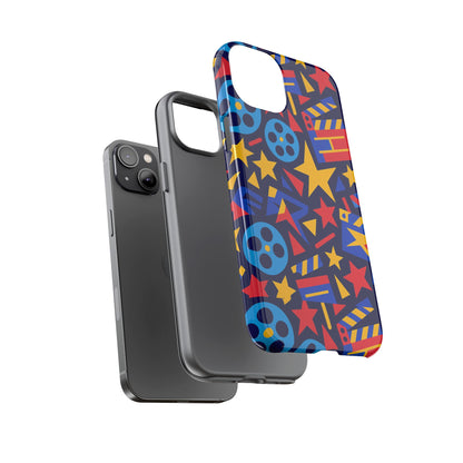 Vibrant Movie Theme Protective Phone Case with 3D Wrap Design – Colourful Stars and Film Reels – Stylish Protection Compatible with iPhone 13, 14, 15 & 16 – All Models Including Pro, Pro Max & Plus