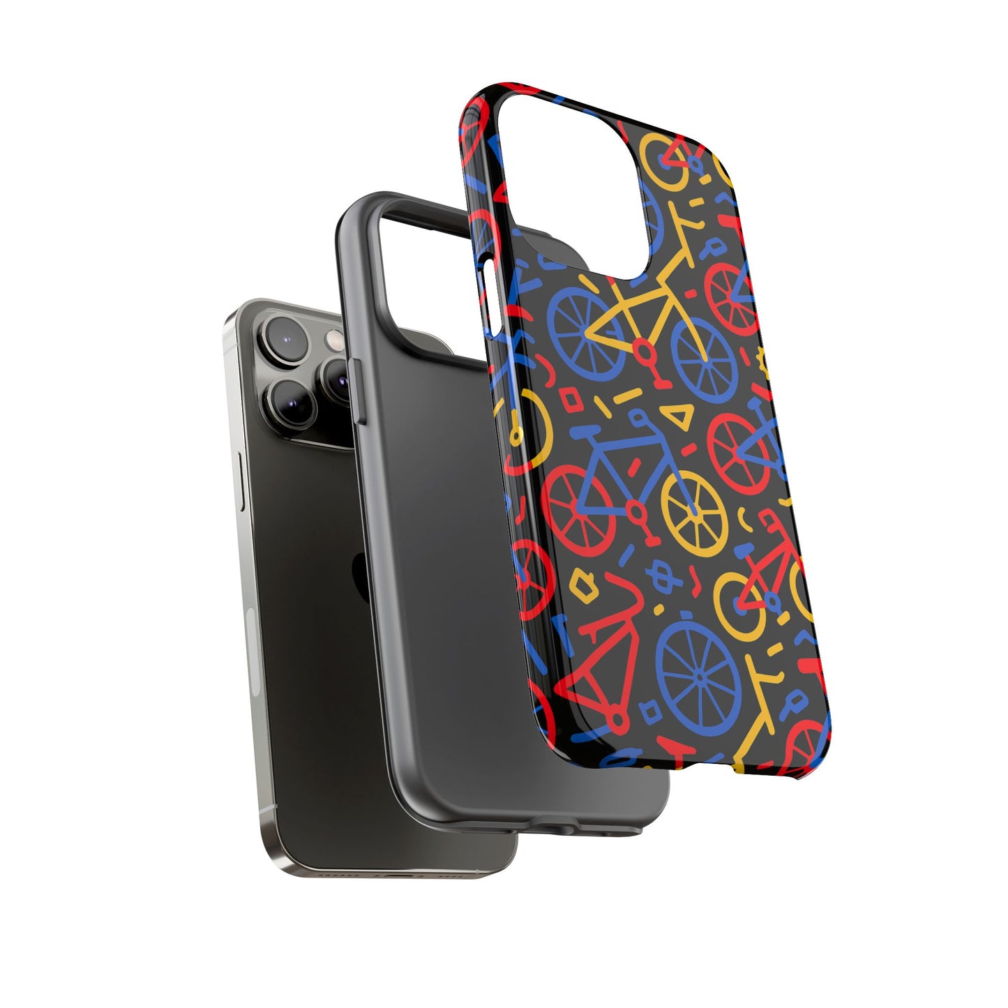 multicolour 3d bicycle phone case with retro design for stylish protection compatible with iphone 13, 14, 15 & 16 – all models including pro, pro max & plus