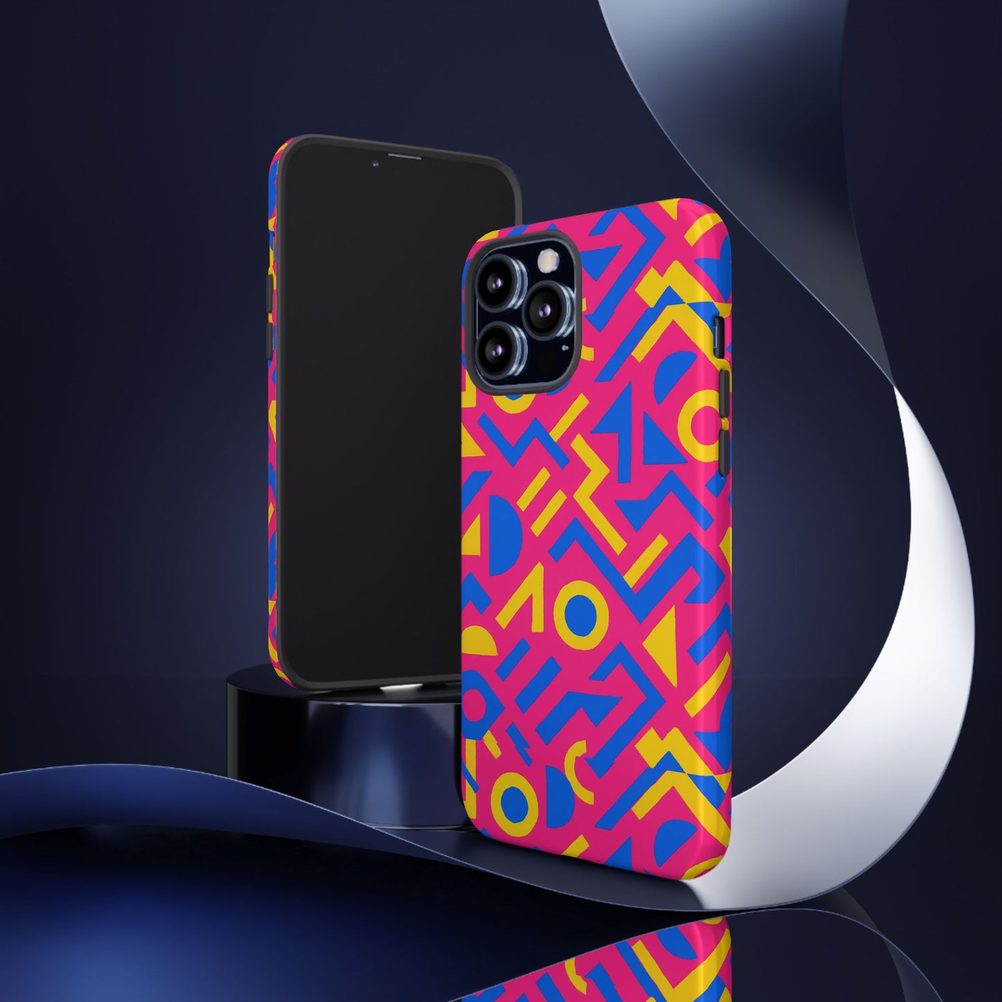 vibrant geometric 3d wrap protective phone case with multicolour design for unique style compatible with iphone 13, 14, 15 & 16 – all models including pro, pro max & plus