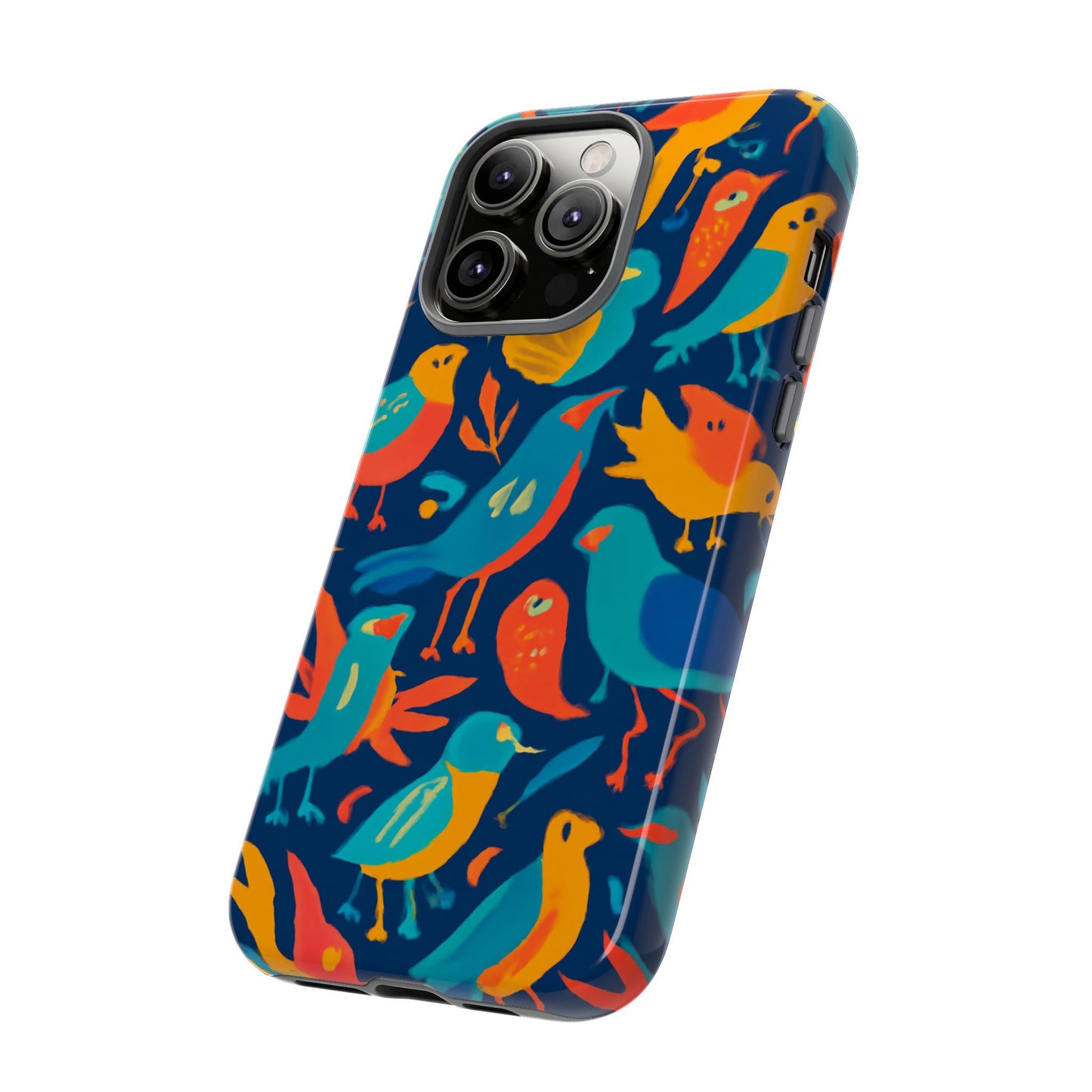 vibrant multicolour bird design phone case for stylish protection – compatible with iphone 13, 14, 15 & 16 – all models including pro, pro max & plus