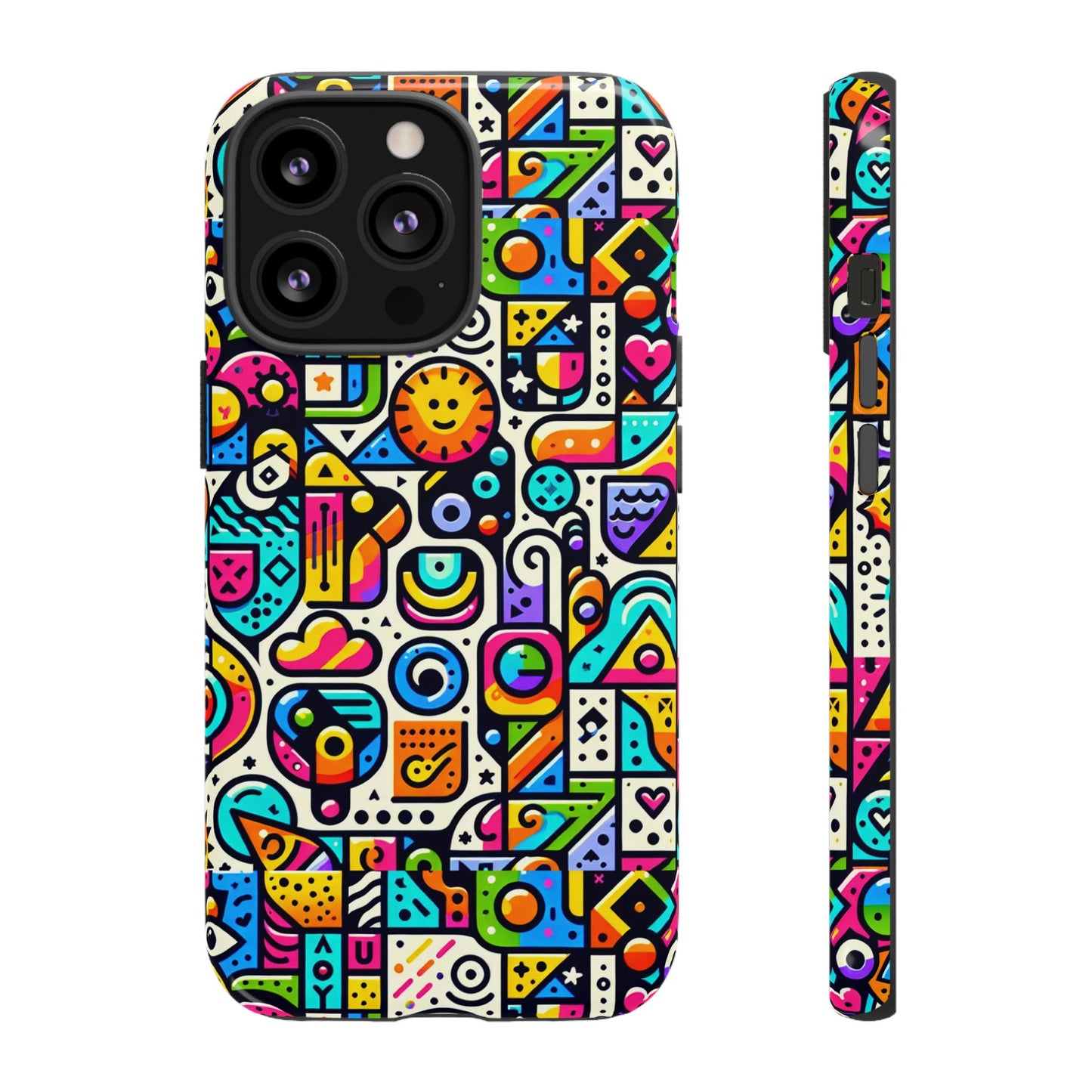 pattern image 9 vibrant shockproof phone case for anime and comic fans with bold geometric design, durable finish, and impact protection compatibility with iphone 13, 14, 15 & 16 – all models including pro, pro max & plus