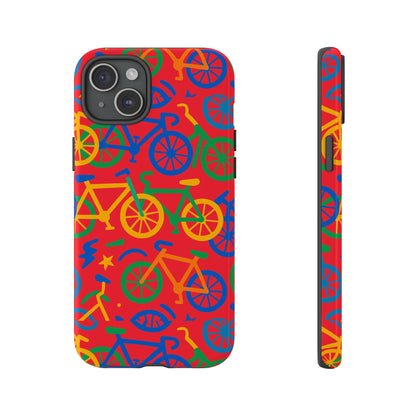 Vibrant 3D Bicycle Pattern Protective Phone Case in Colourful Retro Design for Stylish Protection Compatible with iPhone 13, 14, 15 & 16 – all models including Pro, Pro Max & Plus