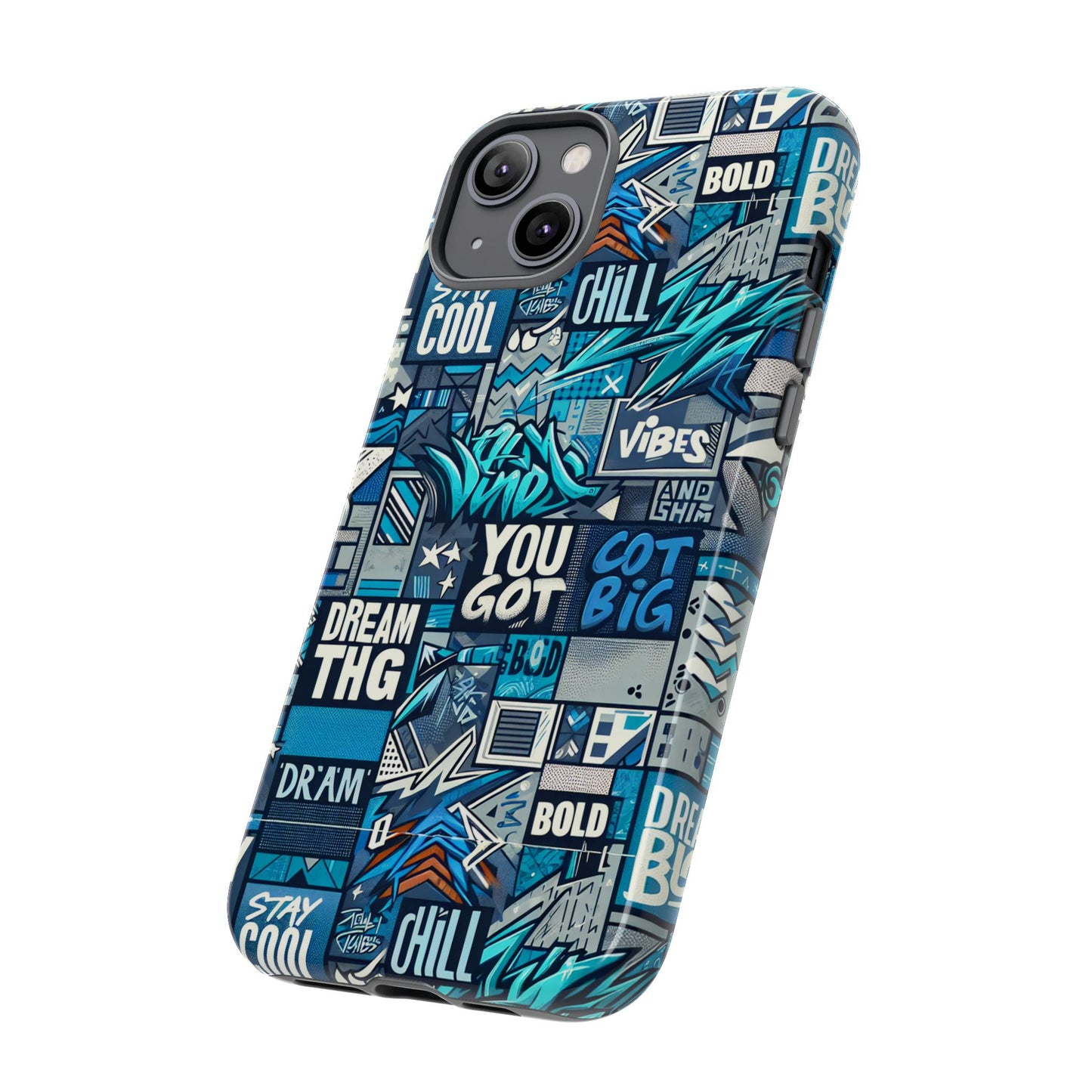 vibrant 3d wrap protective phone case in blue with playful graphic design for stylish protection – compatible with iphone 13, 14, 15 & 16 – all models including pro, pro max & plus