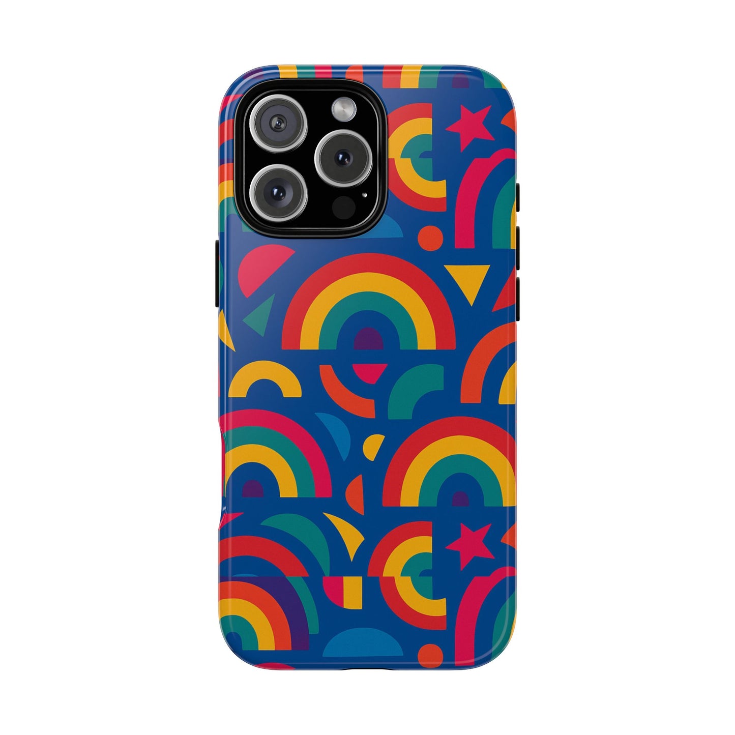 vibrant 3d geometric phone case in multicolour design for stylish protection compatible with iphone 13, 14, 15 & 16 – all models including pro, pro max & plus