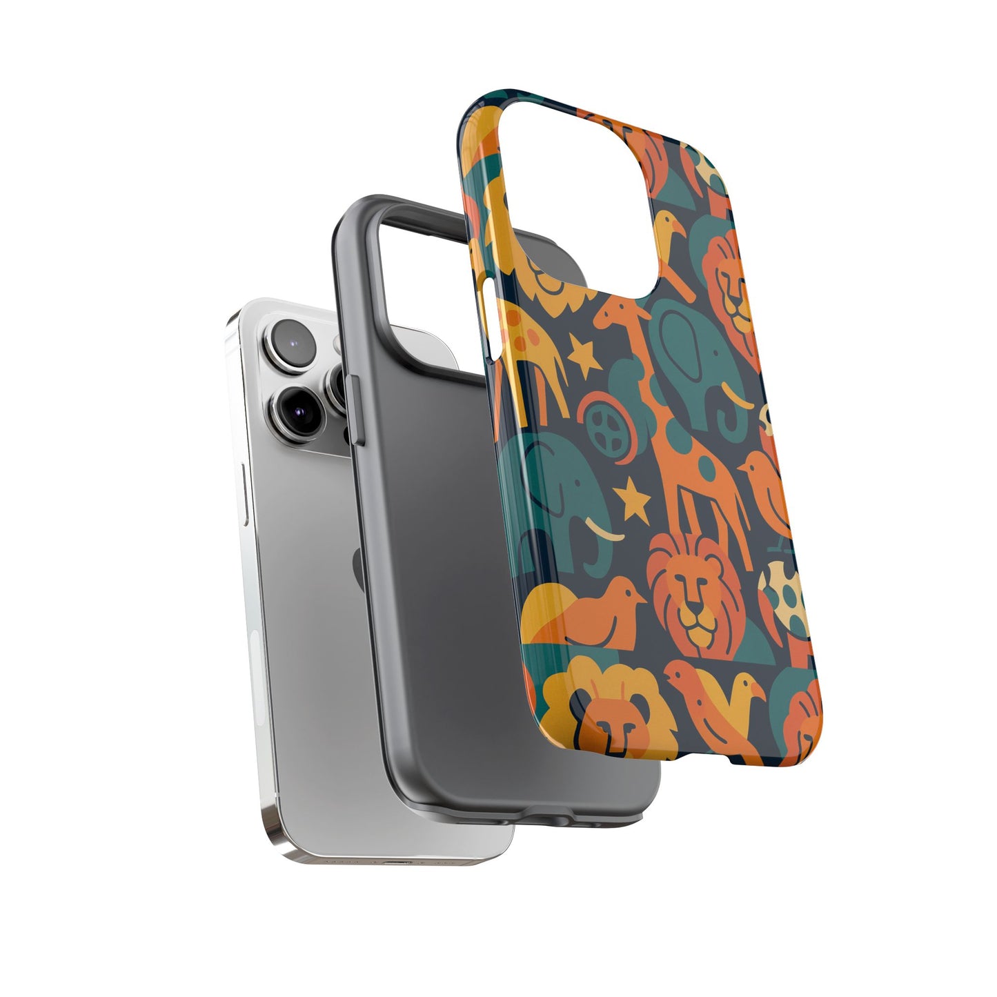vibrant animal print protective phone case in multicolour – playful design for stylish protection – compatible with iphone 13, 14, 15 & 16 – all models including pro, pro max & plus