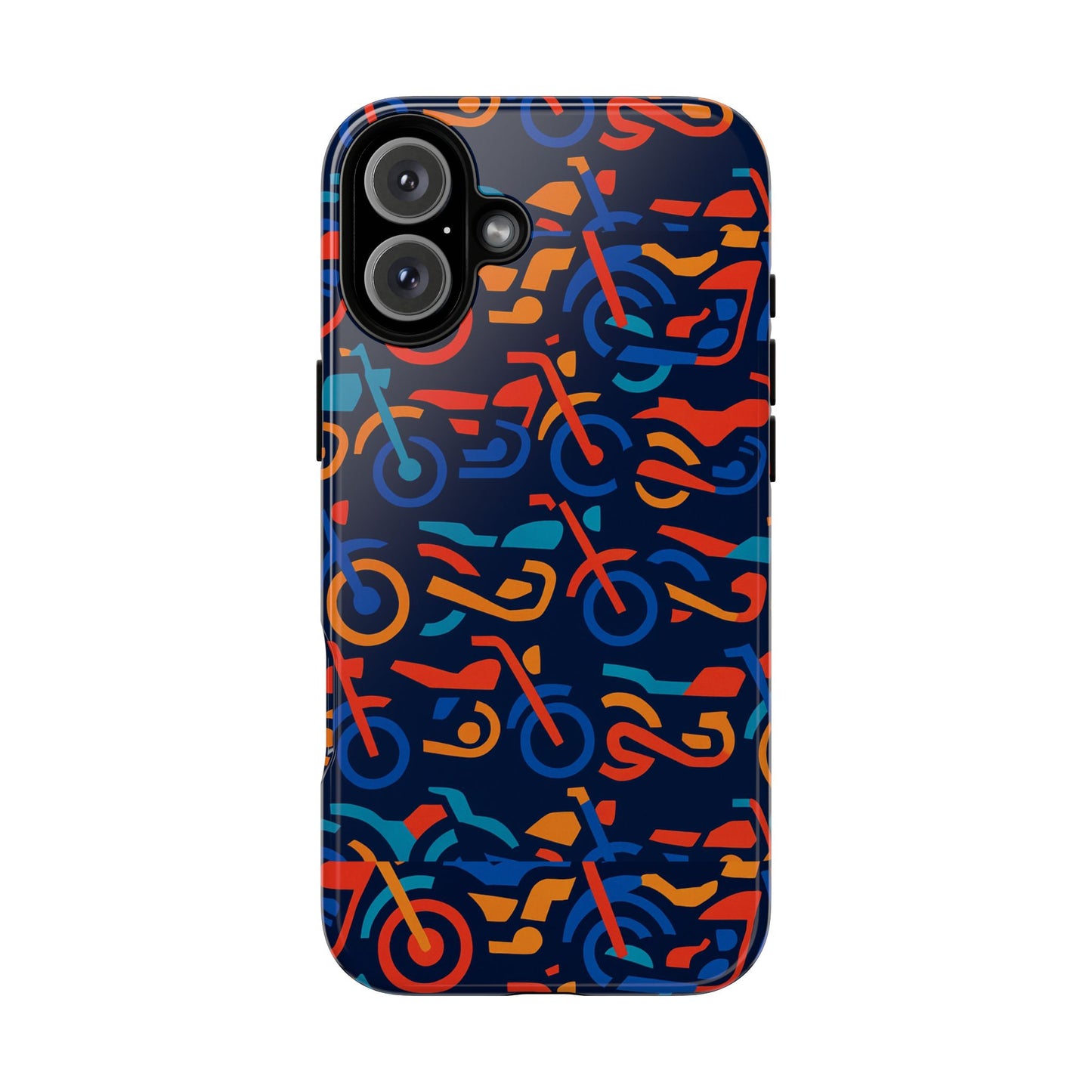 vibrant 3d multicolour motorcycle pattern protective phone case for creative individuals – stylish protection compatible with iphone 13, 14, 15 & 16 – all models including pro, pro max & plus