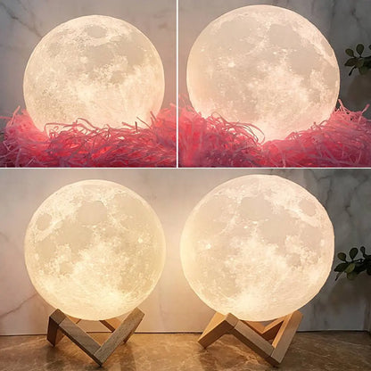 Custom 3D Printed Photo Lunar Light Moon Lamp - Christmas Gift for Family, Adjustable LED with Wooden Base, Unique Personalised Home Decor for Kids and Adults