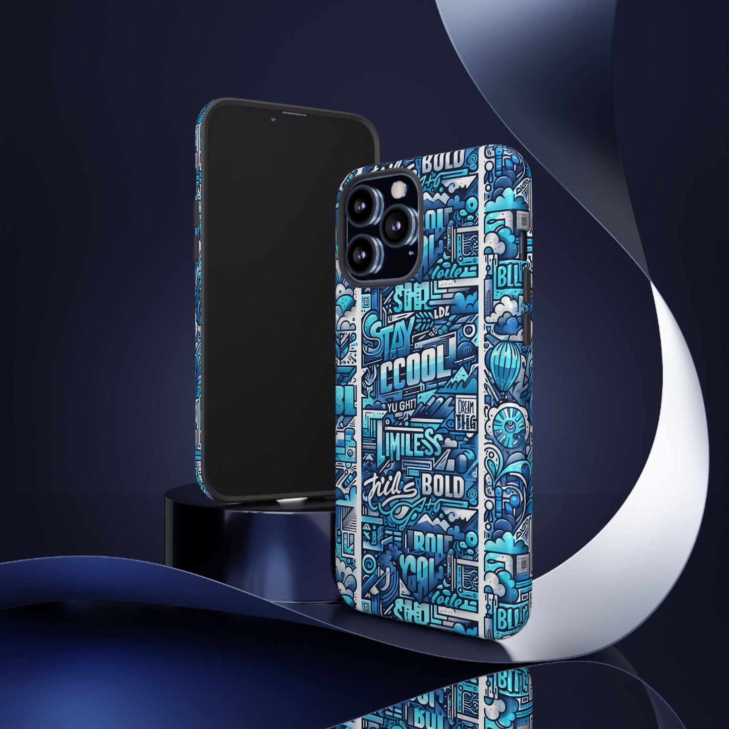vibrant artistic 3d wrap phone case in blue for trendsetters – stylish protection compatible with iphone 13, 14, 15 & 16 – all models including pro, pro max & plus