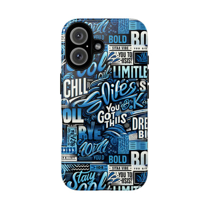 Vibrant Protective Phone Case with Playful Typography Design in Blue – Stylish Self-Expression Accessory Compatible with iPhone 13, 14, 15 & 16 – all models including Pro, Pro Max & Plus