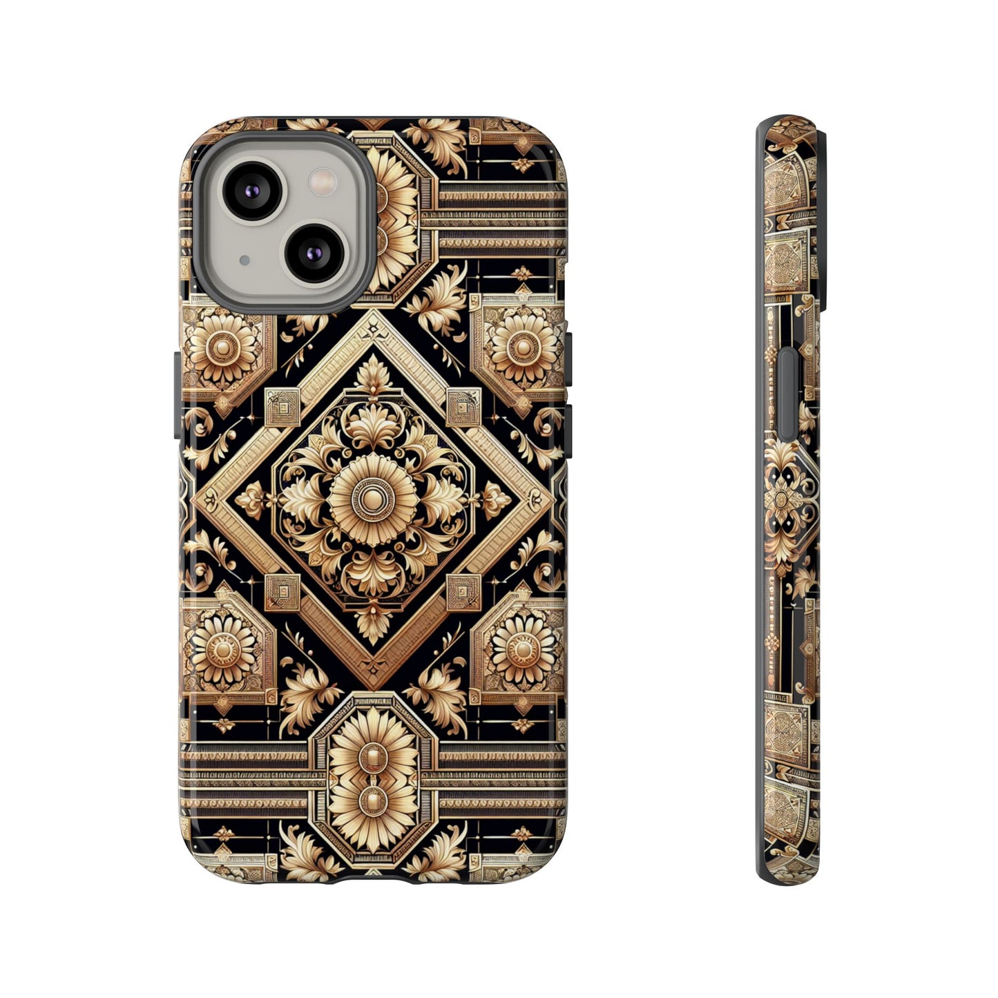 pattern image 1 vibrant shockproof phone case for anime and comic fans - stylish gold floral design for iphone 13-16 pro max plus