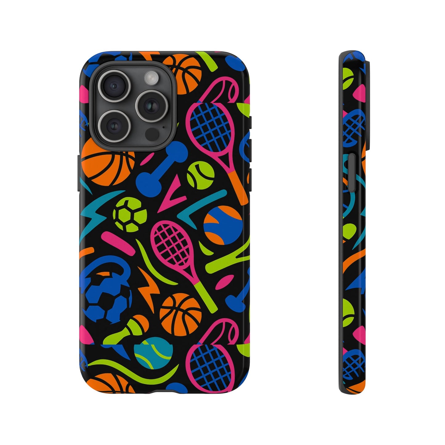 vibrant 3d sport-themed protective phone case in multicolour design for active lifestyle compatible with iphone 13, 14, 15 & 16 – all models including pro, pro max & plus