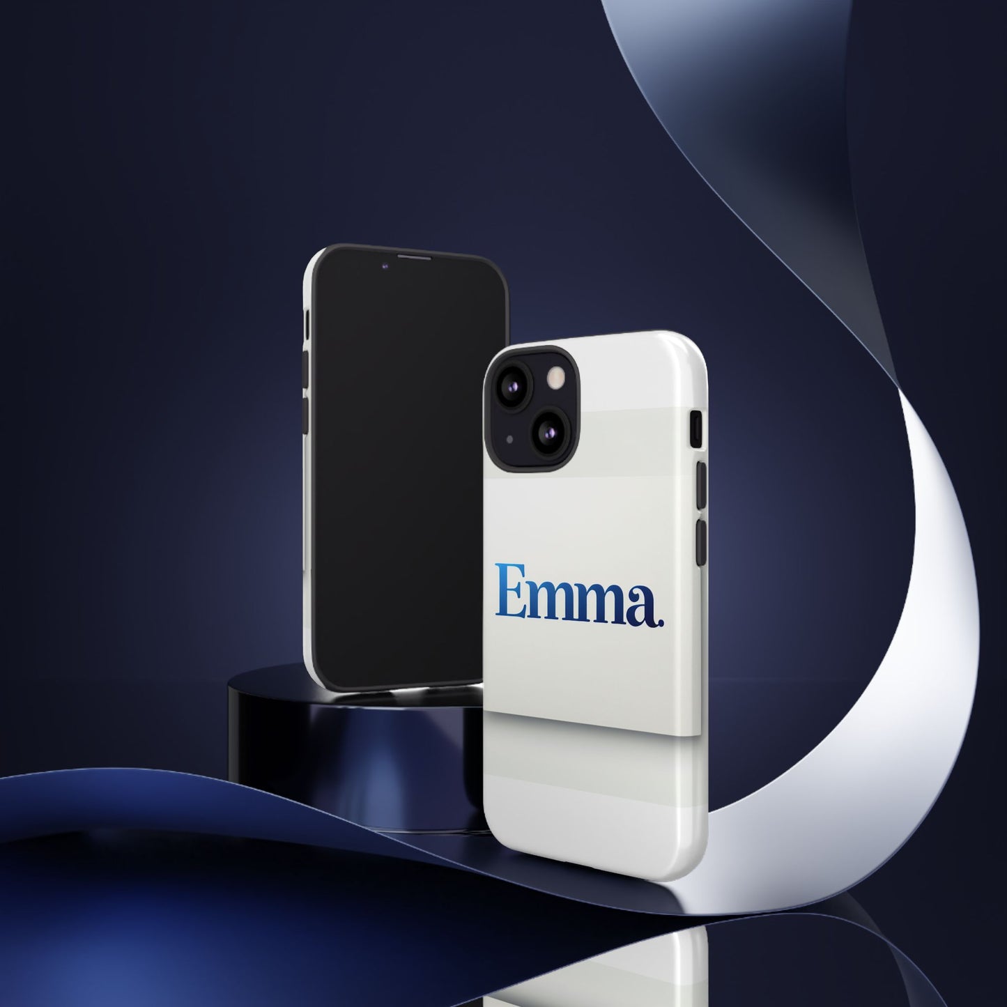 elegant personalised protective phone case in white with blue typography for stylish individuals compatible with iphone 13, 14, 15 & 16 – all models including pro, pro max & plus