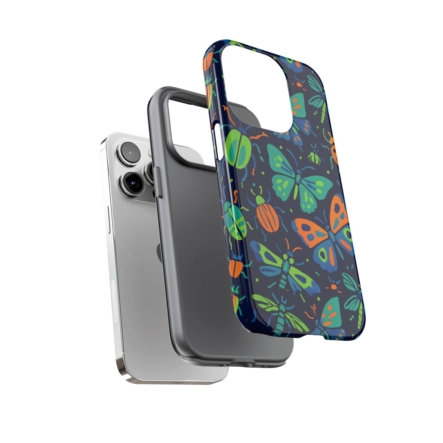 vibrant insect pattern protective phone case for stylish protection – multicolour 3d design compatible with iphone 13, 14, 15 & 16 – all models including pro, pro max & plus