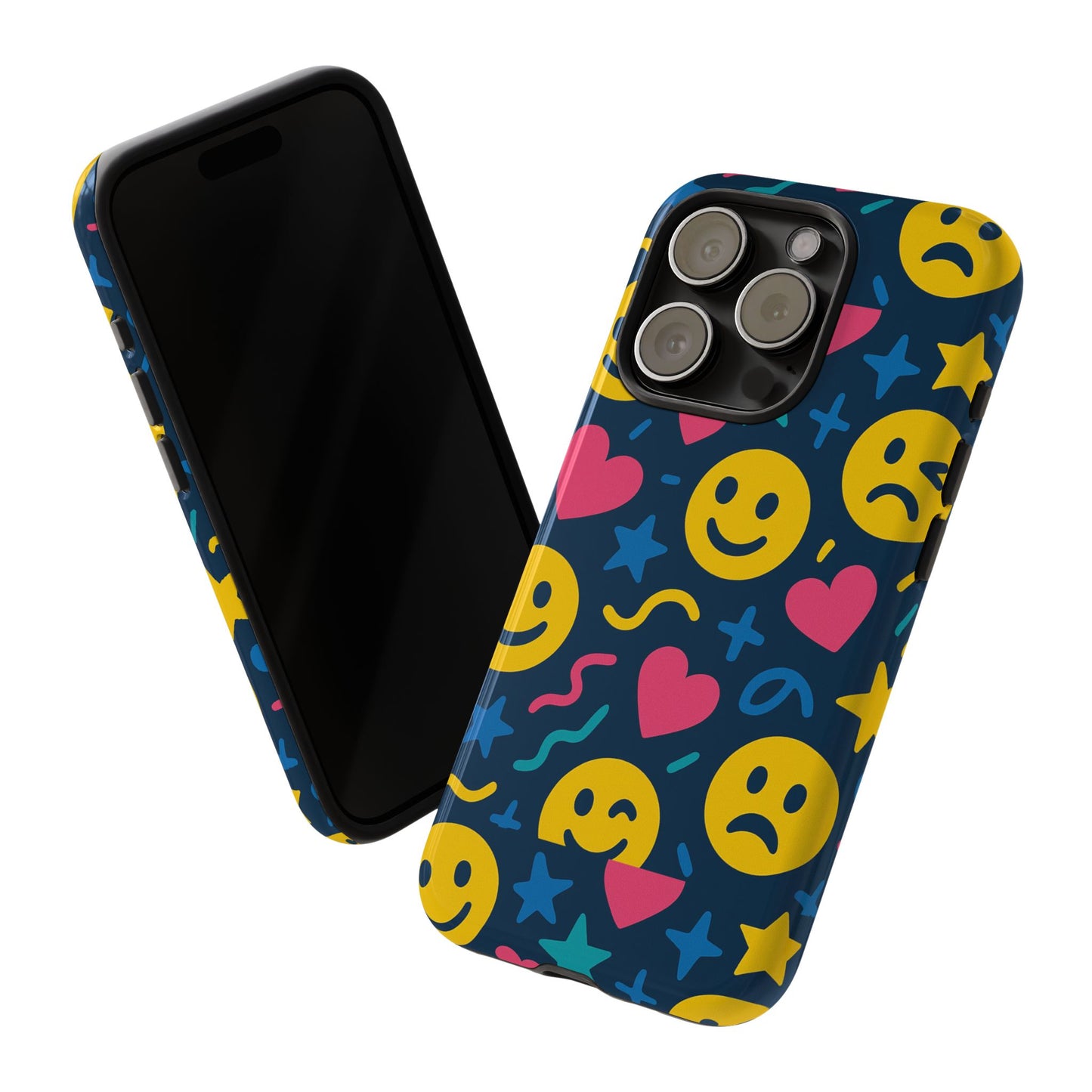vibrant multicolour emoji phone case with 3d wrap design for playful protection compatible with iphone 13, 14, 15 & 16 – all models including pro, pro max & plus