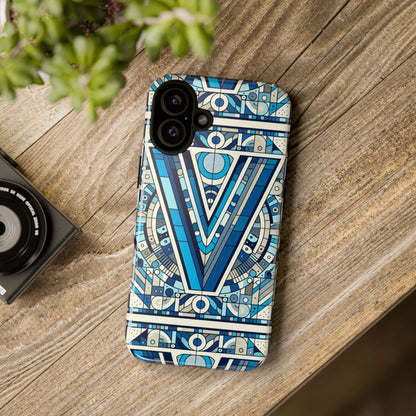Blue Alphabet Letter V Phone Case for Men Women Kids Durable Shockproof Cartoon Anime Style Gift