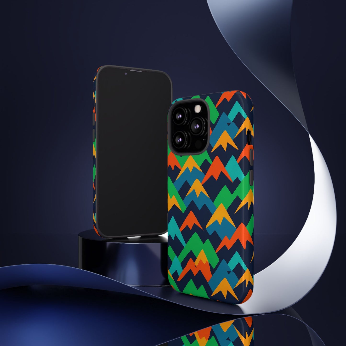 vibrant mountain design protective phone case with colourful abstract pattern for stylish protection compatible with iphone 13, 14, 15 & 16 – all models including pro, pro max & plus