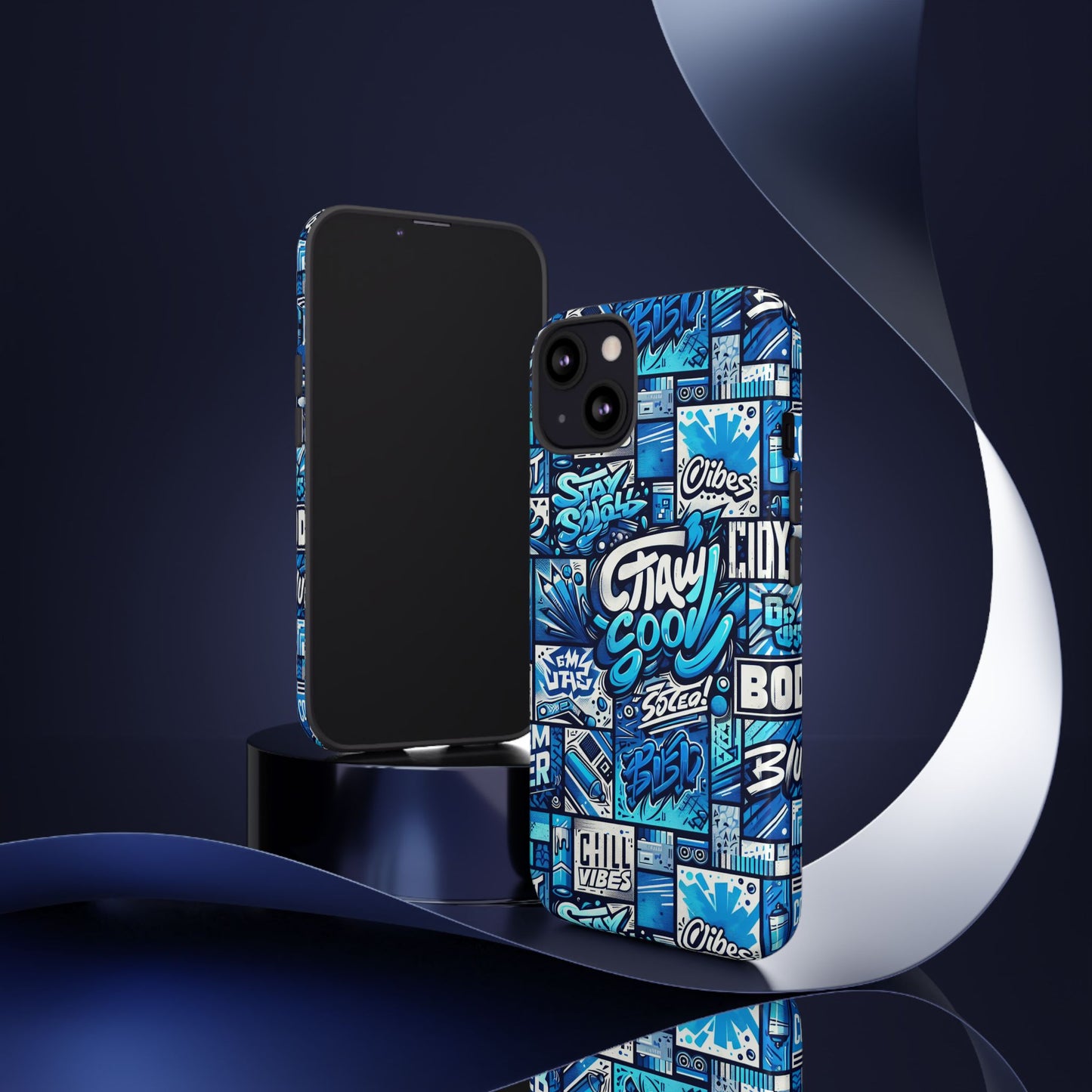 vibrant 3d graphic phone case in blue with playful design for stylish protection compatible with iphone 13, 14, 15 & 16 – all models including pro, pro max & plus