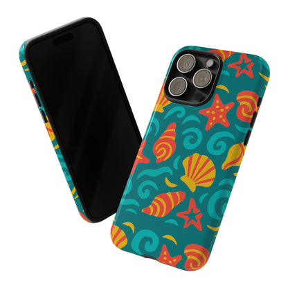Vibrant Coastal Shell Pattern Protective Phone Case for Stylish Self-Expression Compatible with iPhone 13, 14, 15 & 16 – all models including Pro, Pro Max & Plus