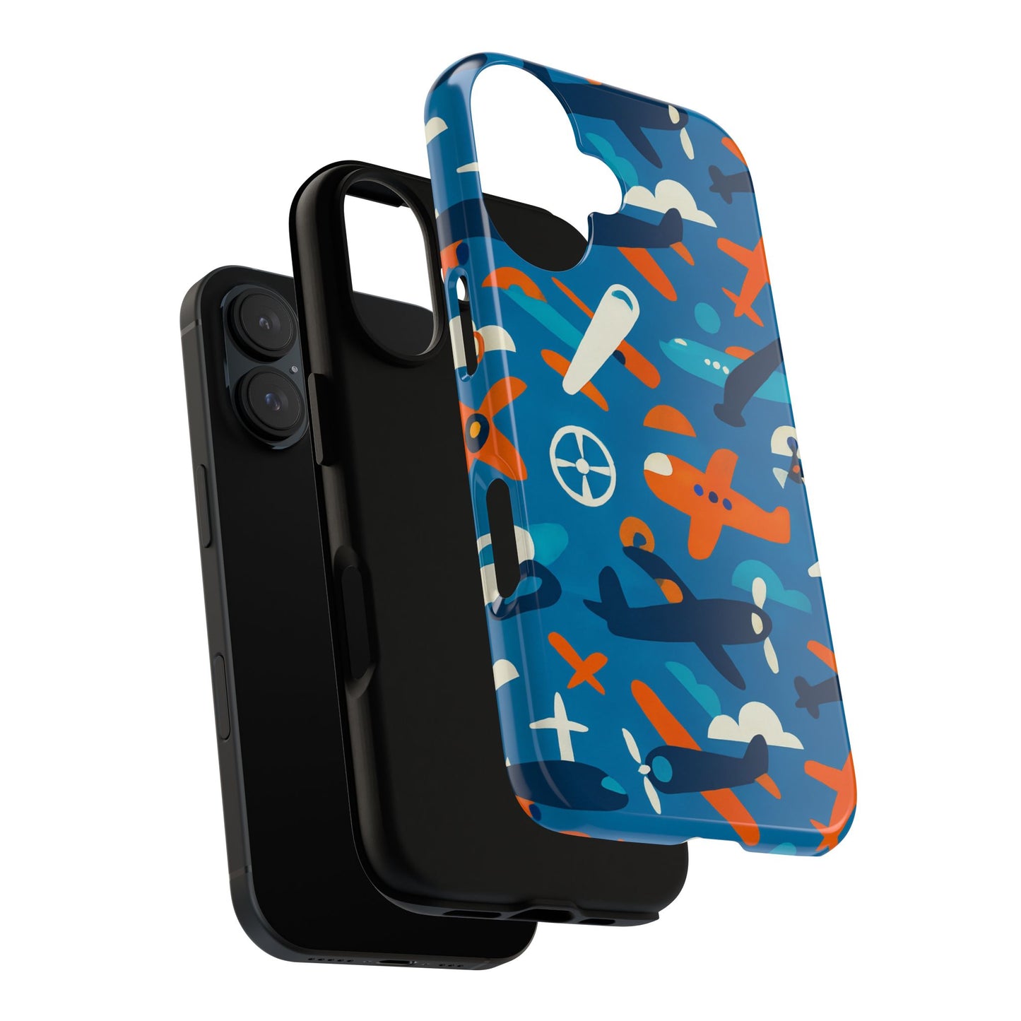 vibrant 3d airplane print phone case in blue – fun retro design for stylish protection – compatible with iphone 13, 14, 15 & 16 – all models including pro, pro max & plus