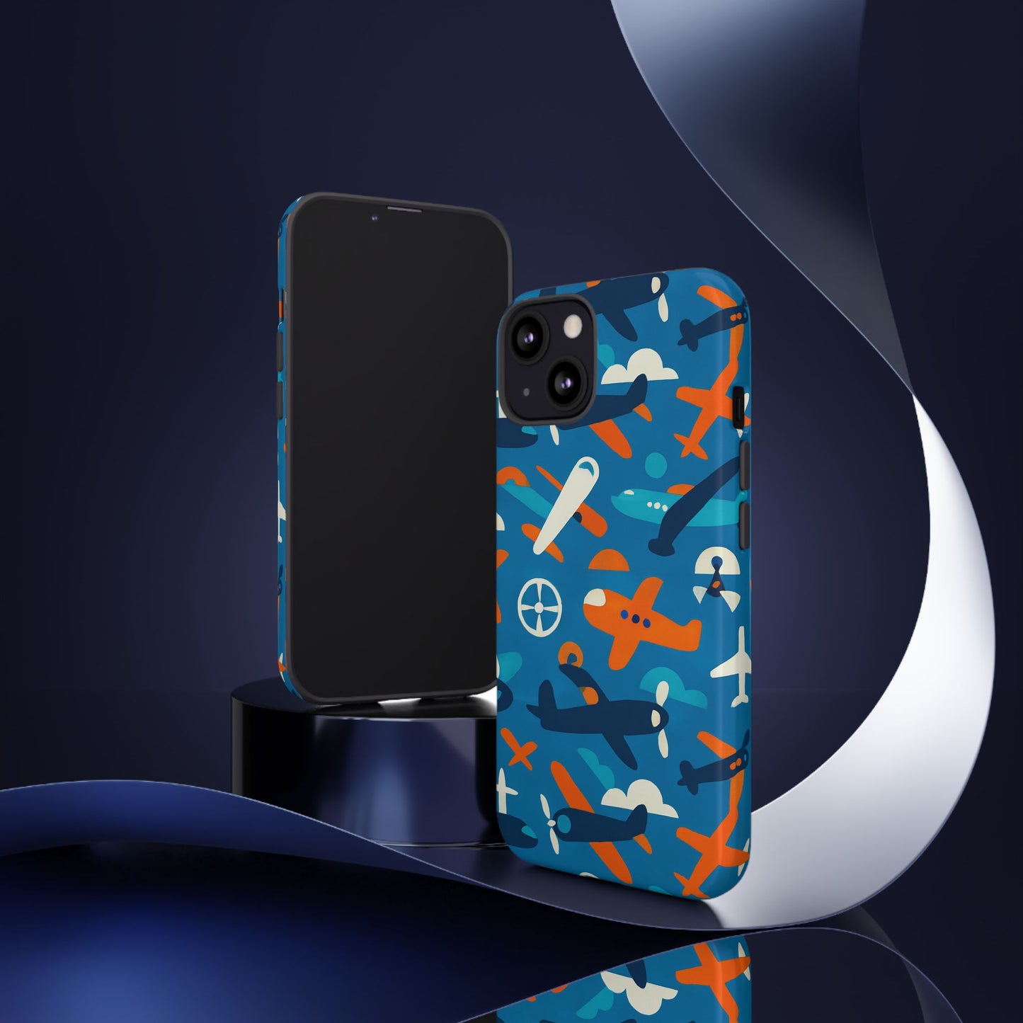 vibrant 3d airplane print phone case in blue – fun retro design for stylish protection – compatible with iphone 13, 14, 15 & 16 – all models including pro, pro max & plus