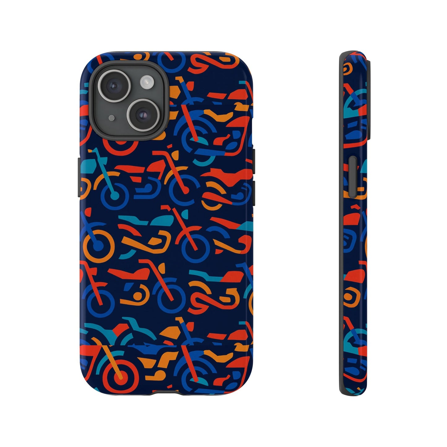 vibrant 3d multicolour motorcycle pattern protective phone case for creative individuals – stylish protection compatible with iphone 13, 14, 15 & 16 – all models including pro, pro max & plus