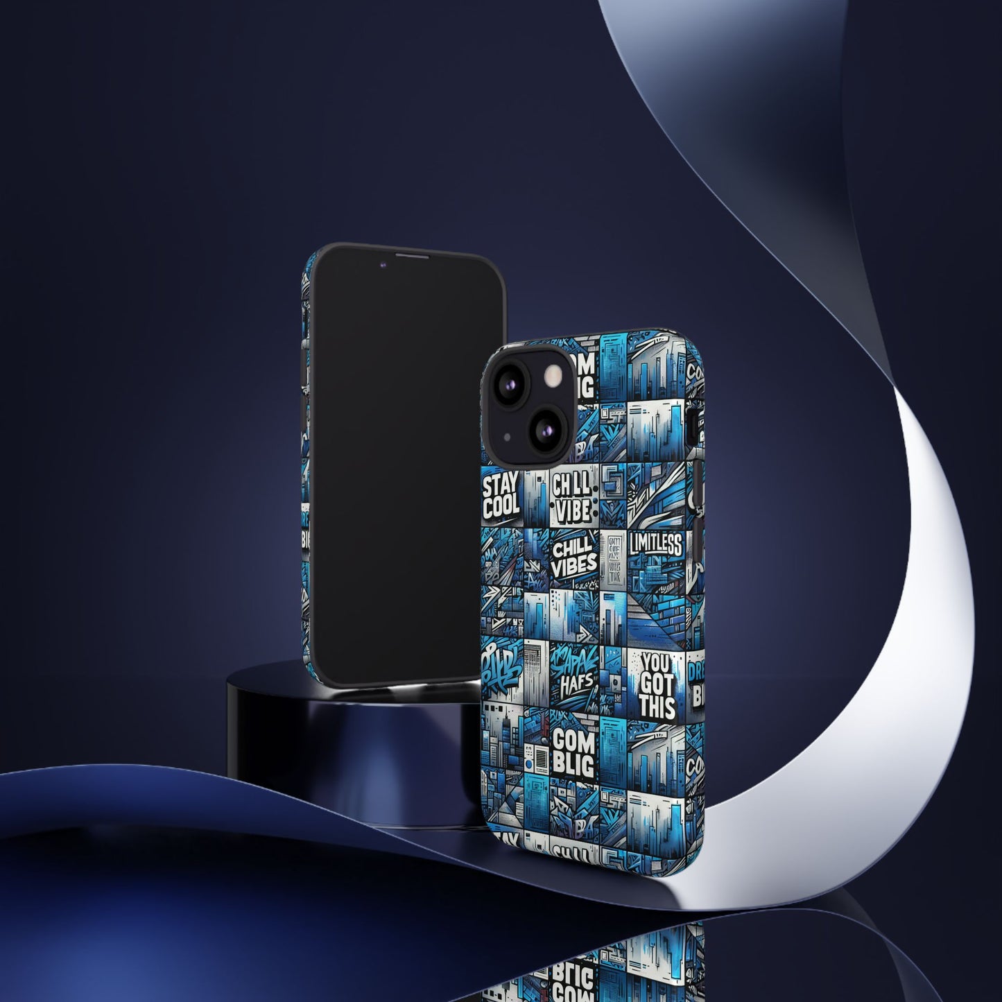 vibrant 3d wrap protective phone case in blue urban aesthetic design for stylish smartphone protection compatible with iphone 13, 14, 15 & 16 – all models including pro, pro max & plus