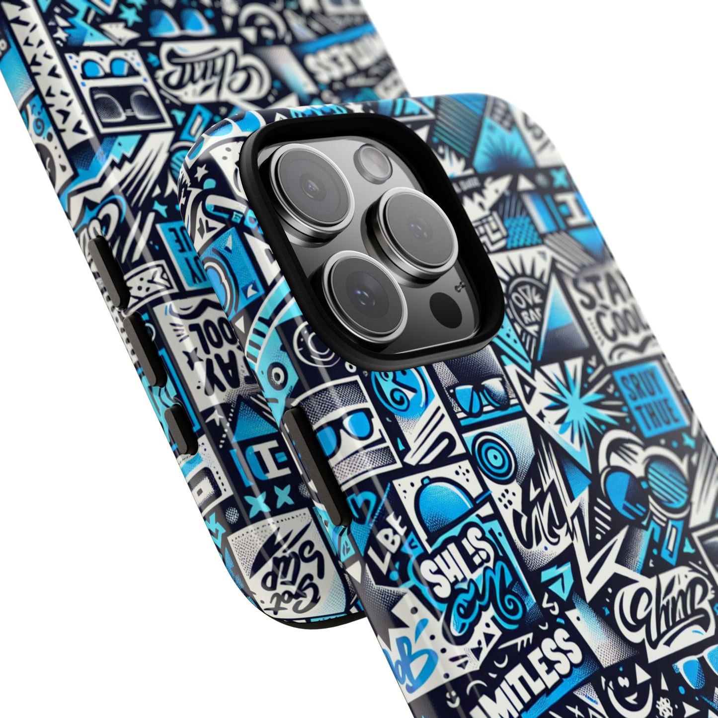 vibrant 3d wrap stylish protective phone case in playful blue and black design for trendsetters compatible with iphone 13, 14, 15 & 16 – all models including pro, pro max & plus