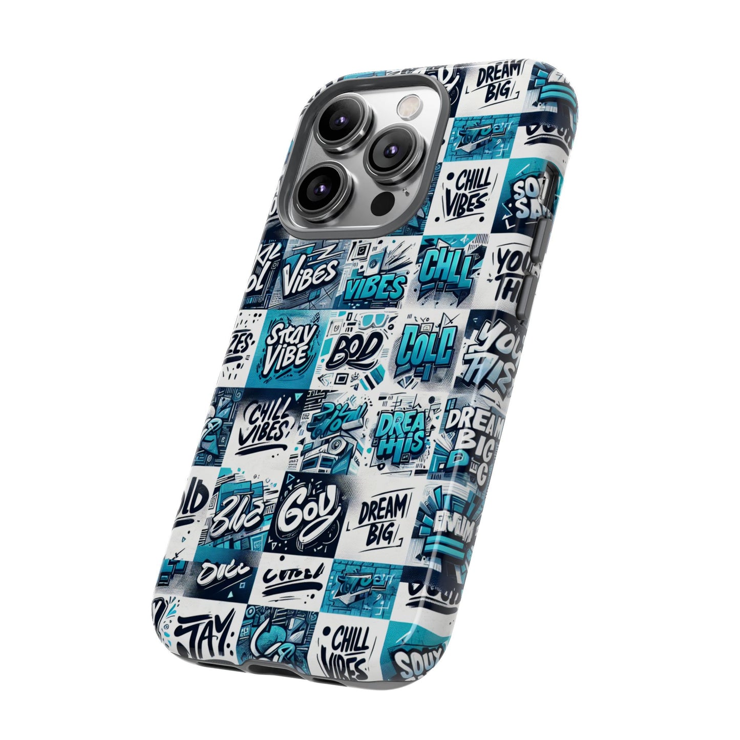 vibrant 3d wrap phone case in blue with playful retro design for stylish protection compatible with iphone 13, 14, 15 & 16 – all models including pro, pro max & plus