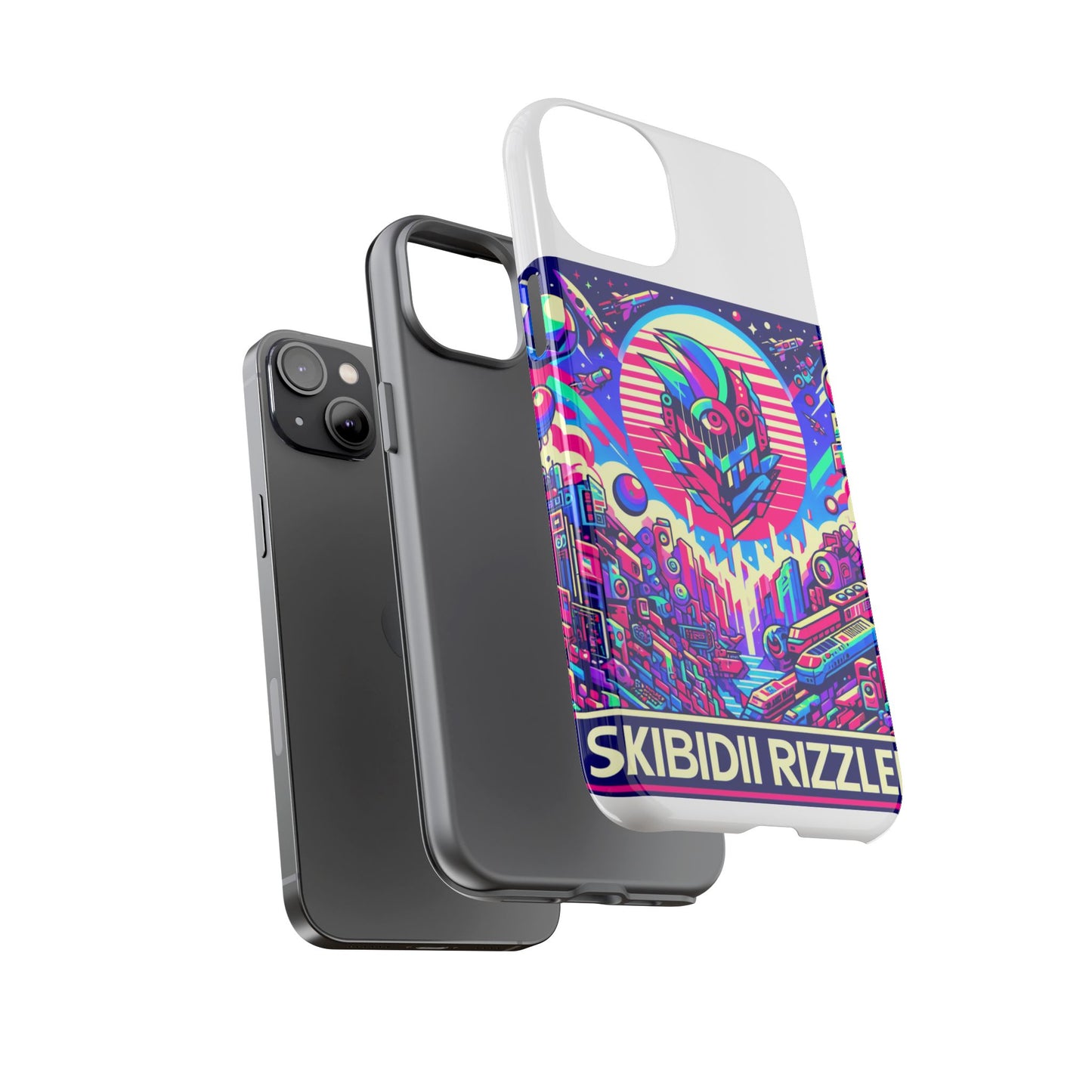 skibidi rizzler protective phone case with 3d wrap design, shock absorbing tpu silicone, uv protected, ideal gift for anime and comic culture fans