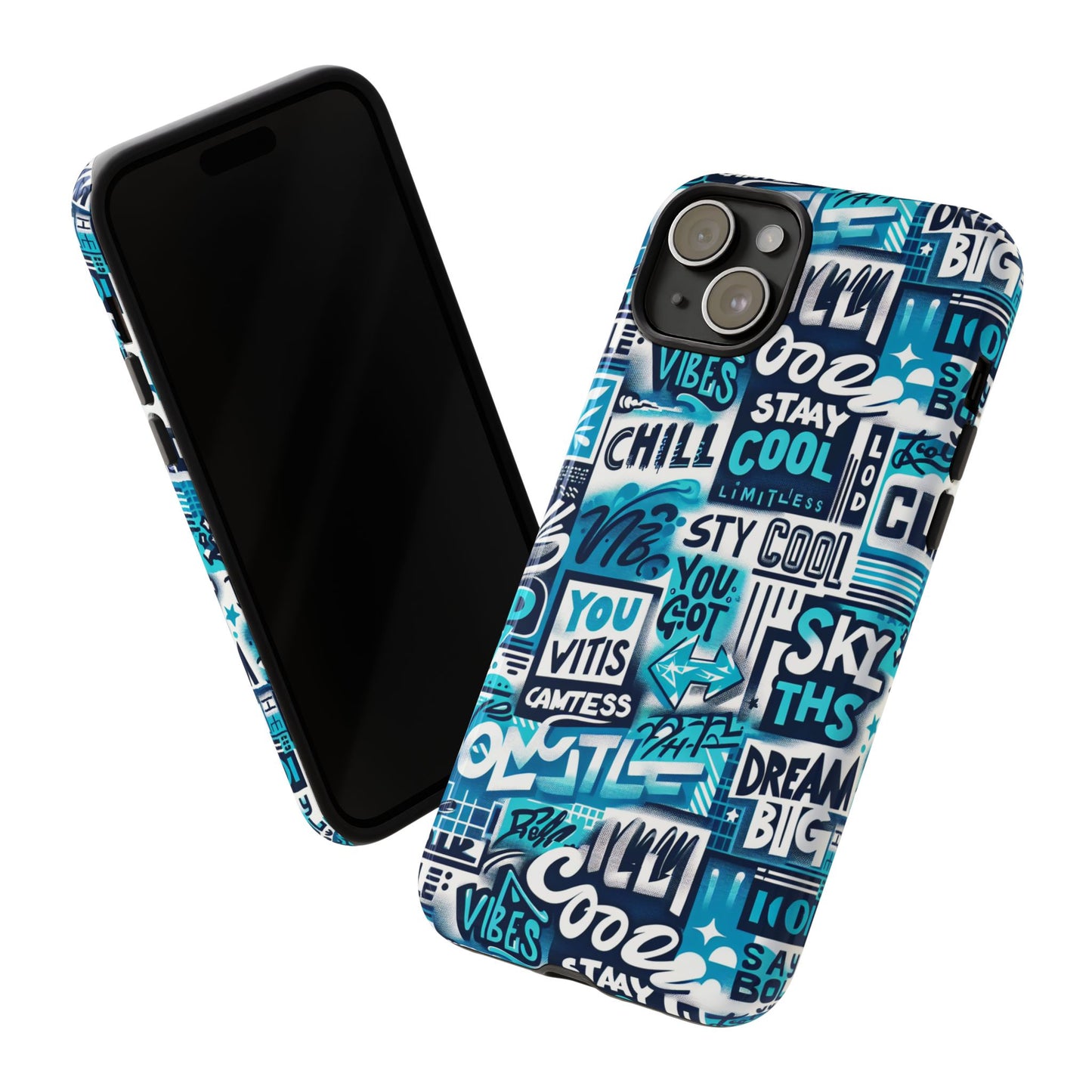 vibrant 3d graphic phone case in blue for stylish protection – playful design – compatible with iphone 13, 14, 15 & 16 – all models including pro, pro max & plus
