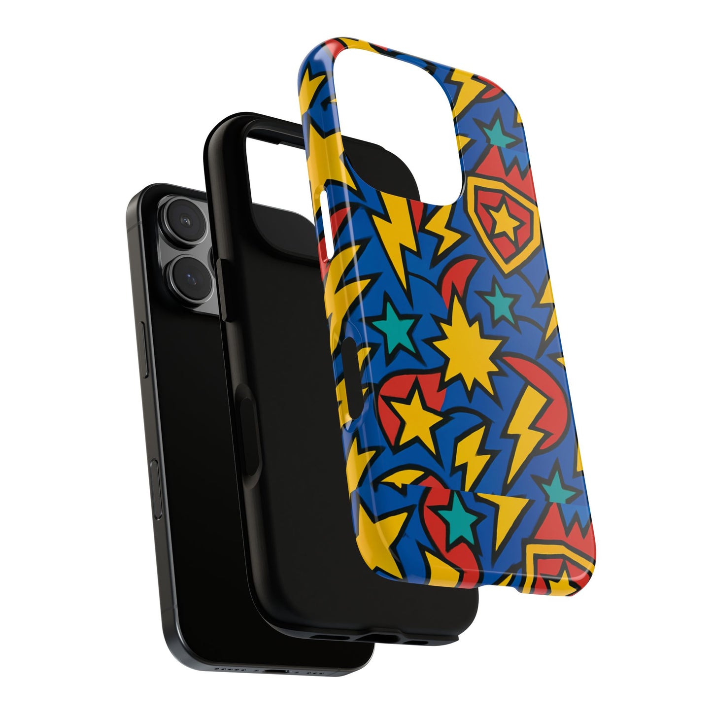 multicolour superhero phone case with 3d design for playful protection compatible with iphone 13, 14, 15 & 16 – all models including pro, pro max & plus