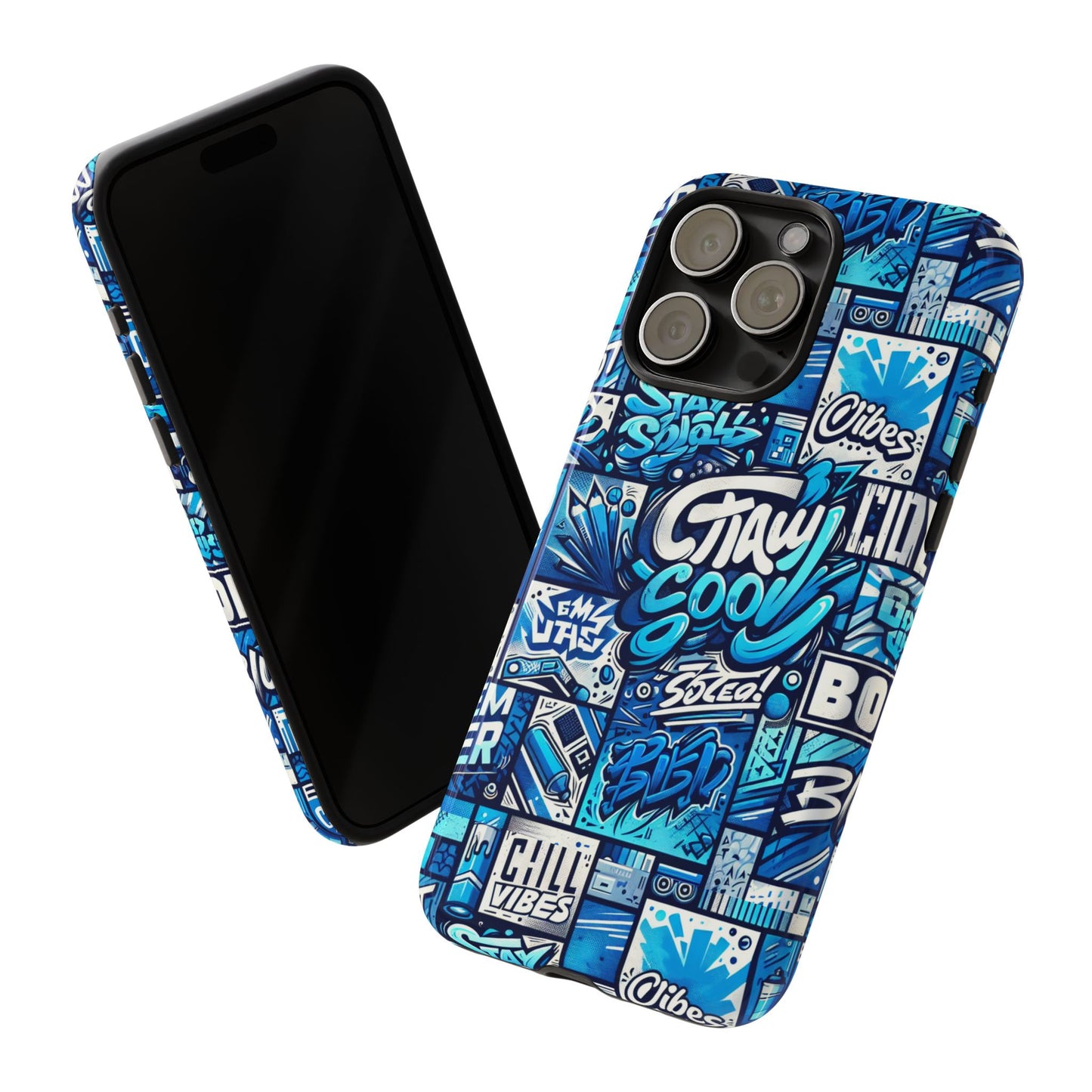 vibrant 3d graphic phone case in blue with playful design for stylish protection compatible with iphone 13, 14, 15 & 16 – all models including pro, pro max & plus