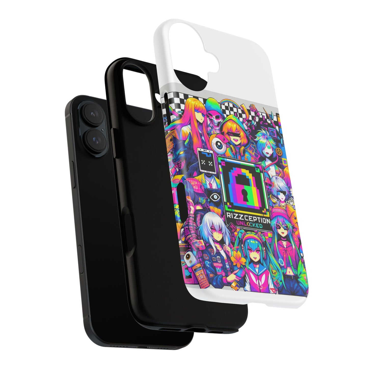 rizzception unlocked 3d wrap protective phone case for anime lovers, durable silicone liner, uv protected, stylish accessories for smartphones