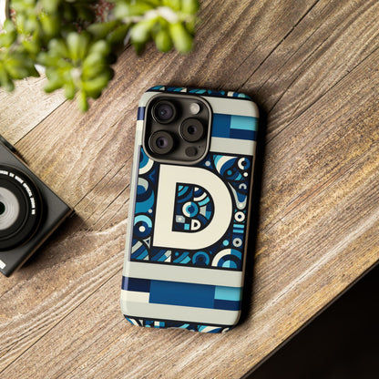 Blue Alphabet Letter D Phone Case with 3D Wrap and Shock Protection for Kids and Teens