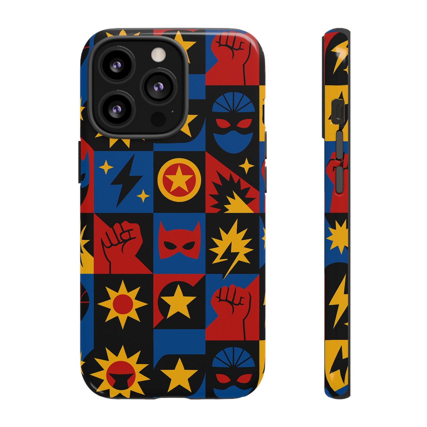 vibrant superhero phone case with retro 3d design for stylish protection compatible with iphone 13, 14, 15 & 16 – all models including pro, pro max & plus