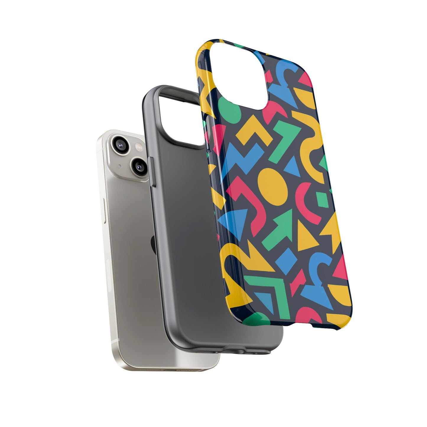 vibrant 3d geometric print phone case for men and women – stylish protection with multicolour design, compatible with iphone 13, 14, 15 & 16 – all models including pro, pro max & plus