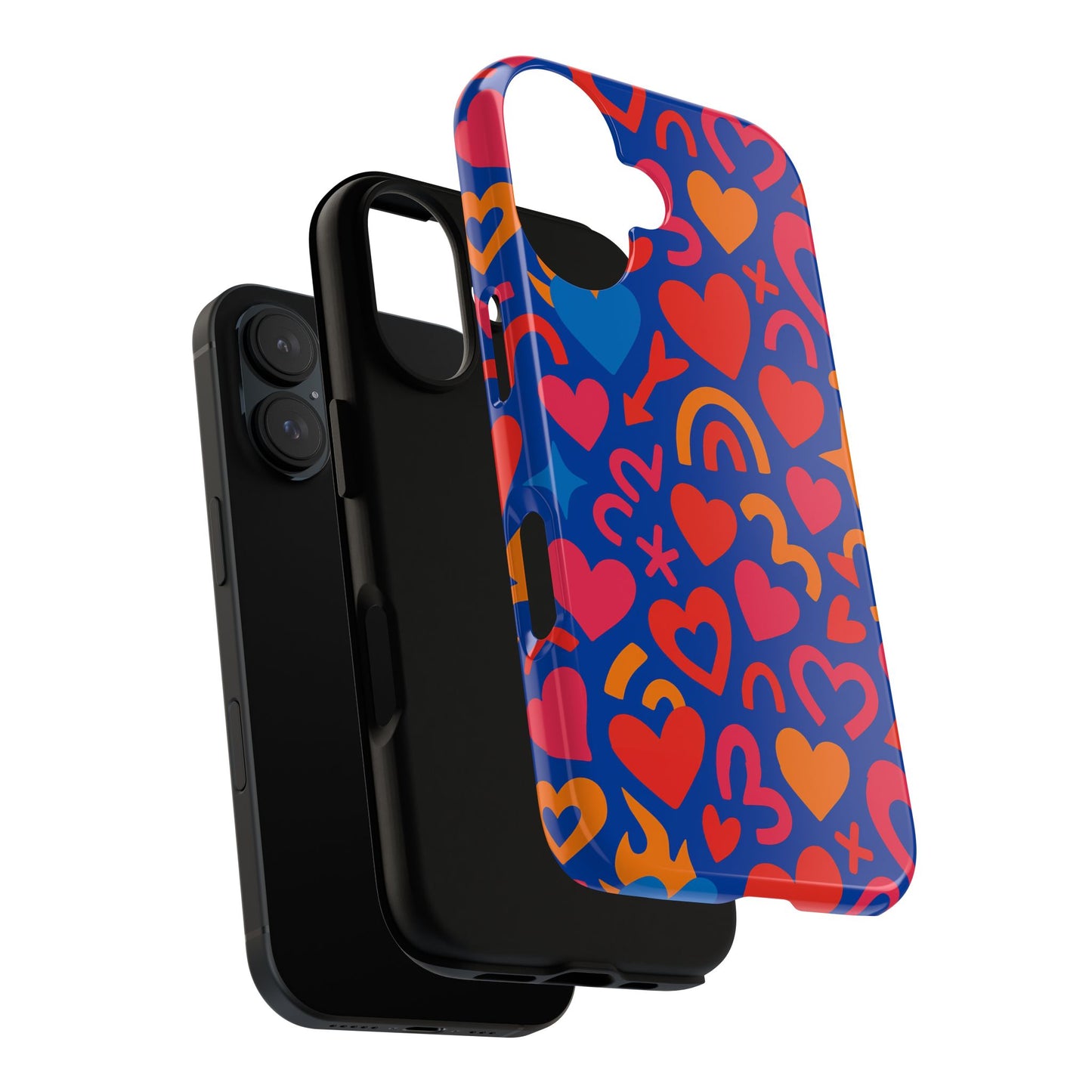 vibrant multicolour heart design protective phone case stylish accessory for self-expression compatible with iphone 13, 14, 15 & 16 – all models including pro, pro max & plus