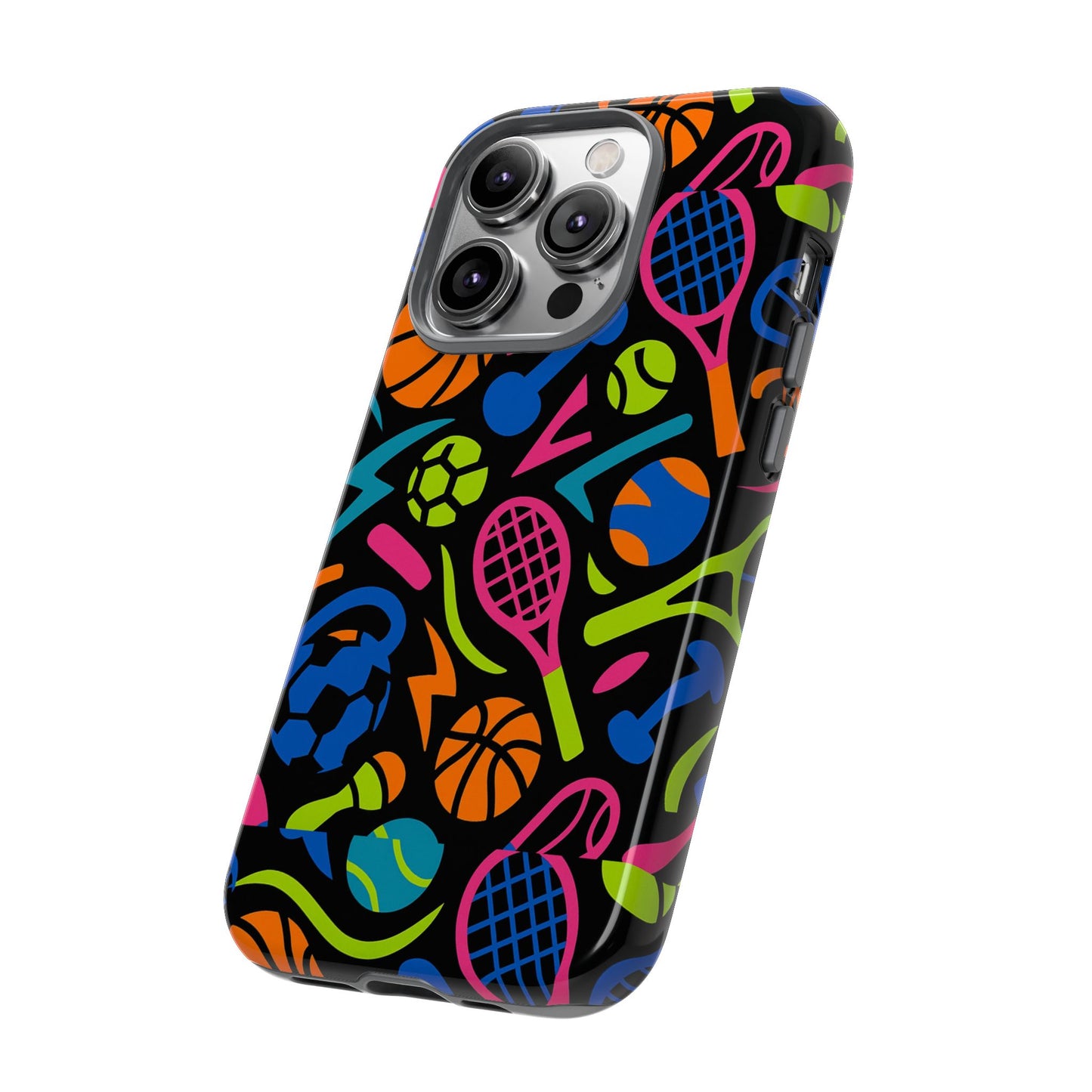vibrant 3d sport-themed protective phone case in multicolour design for active lifestyle compatible with iphone 13, 14, 15 & 16 – all models including pro, pro max & plus