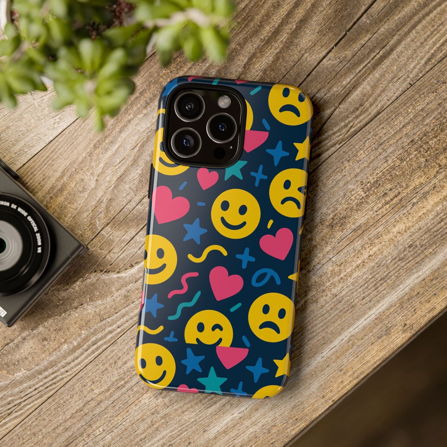 vibrant multicolour emoji phone case with 3d wrap design for playful protection compatible with iphone 13, 14, 15 & 16 – all models including pro, pro max & plus