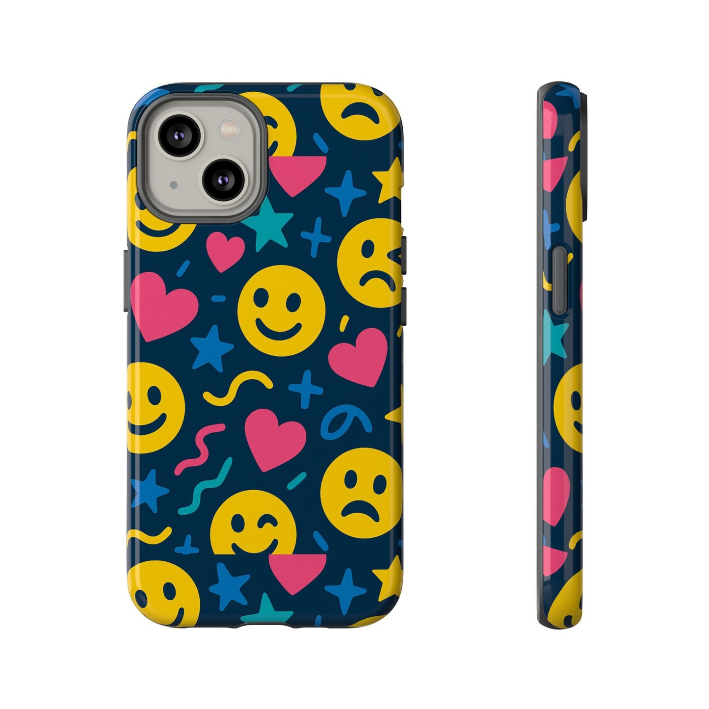 vibrant multicolour emoji phone case with 3d wrap design for playful protection compatible with iphone 13, 14, 15 & 16 – all models including pro, pro max & plus