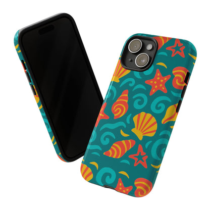 Vibrant Coastal Shell Pattern Protective Phone Case for Stylish Self-Expression Compatible with iPhone 13, 14, 15 & 16 – all models including Pro, Pro Max & Plus