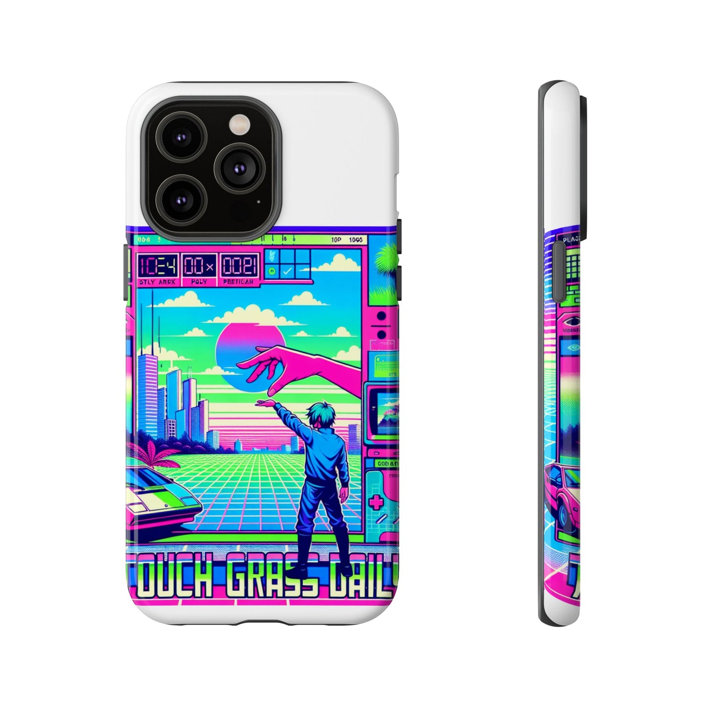 touch grass daily 3d wrap protective phone case for smartphones, durable shock absorption, uv protected, unique anime design, fun gift for tech enthusiasts