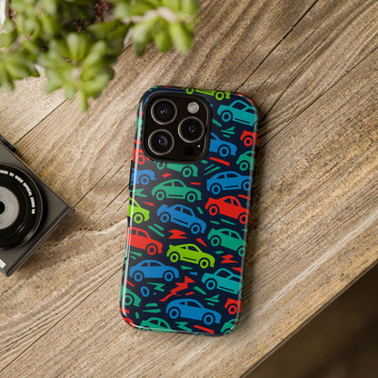 Vibrant Retro Automotive Design Protective Phone Case for Kids and Adults – Colourful 3D Wrap Style – Stylish Protection Compatible with iPhone 13, 14, 15 & 16 – All Models Including Pro, Pro Max & Plus