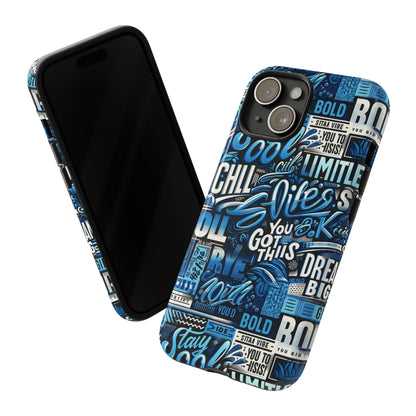 Vibrant Protective Phone Case with Playful Typography Design in Blue – Stylish Self-Expression Accessory Compatible with iPhone 13, 14, 15 & 16 – all models including Pro, Pro Max & Plus