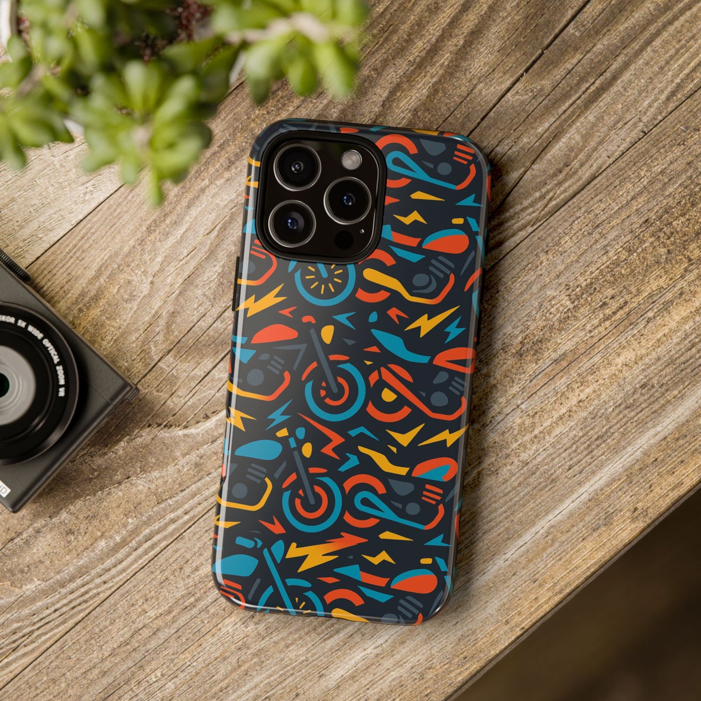 multicolour 3d wrap phone case with fun motorcycle design, stylish protective accessory for men and women, compatible with iphone 13, 14, 15 & 16 – all models including pro, pro max & plus