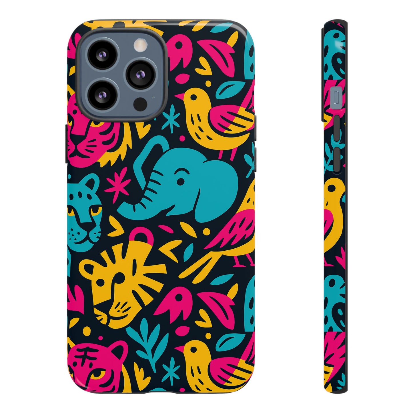 vibrant 3d animal print protective phone case colourful design for stylish protection compatible with iphone 13, 14, 15 & 16 – all models including pro, pro max & plus