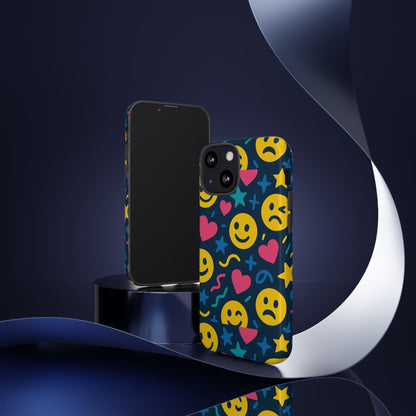 Vibrant Multicolour Emoji Phone Case with 3D Wrap Design for Playful Protection Compatible with iPhone 13, 14, 15 & 16 – all models including Pro, Pro Max & Plus